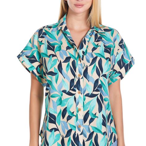 Blusa Estammpada Manga Corta Azul talla CH Ann Miller