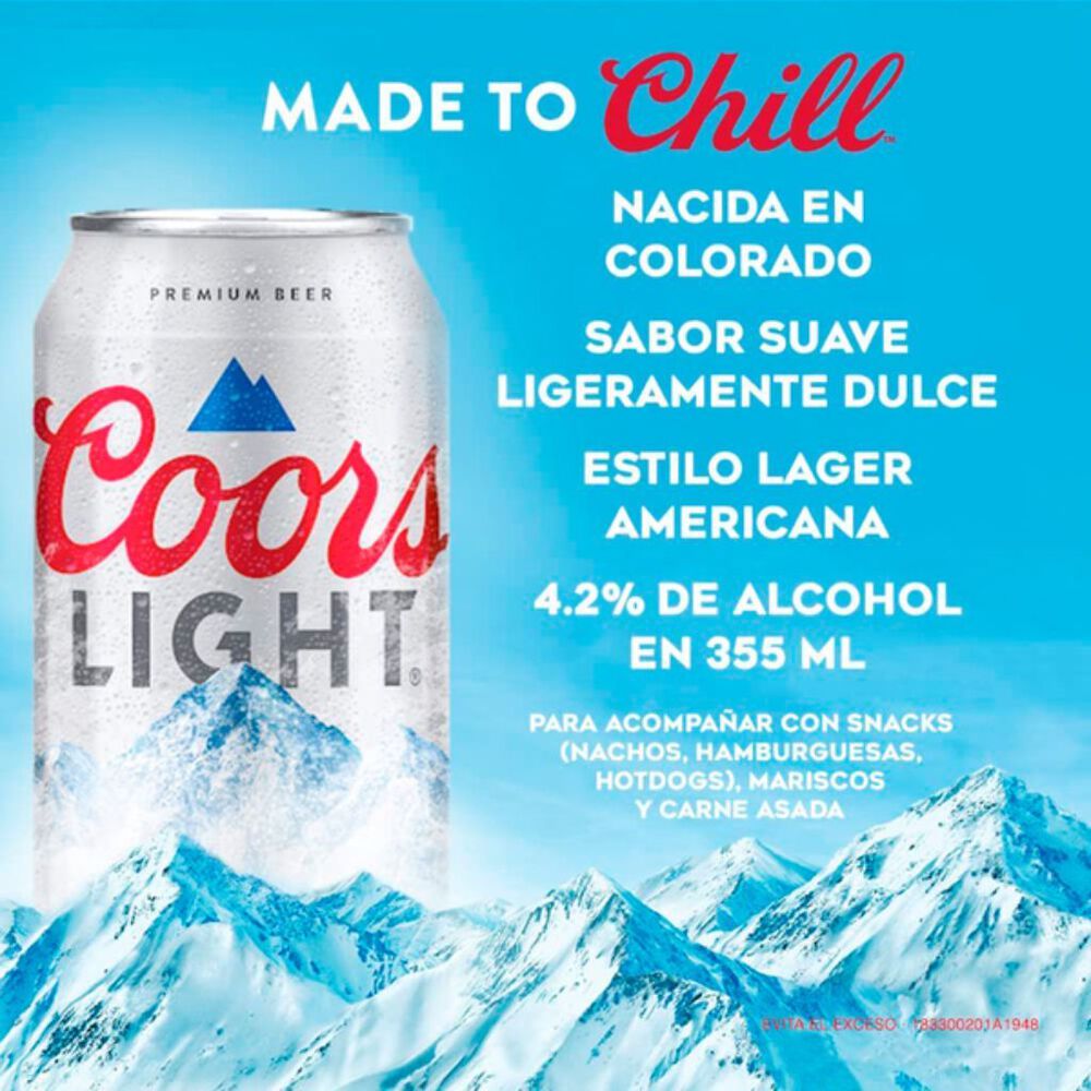 Cerveza Importada Coors Light 12 pack en Lata de 355ml image number 2