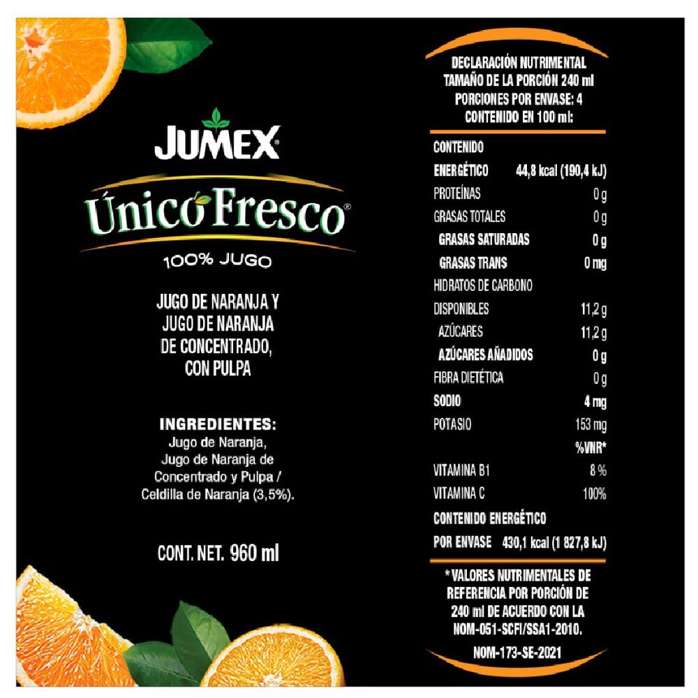 &Uacute;nico Fresco Naranja Con Pulpa Jumex 960 ml image number 1