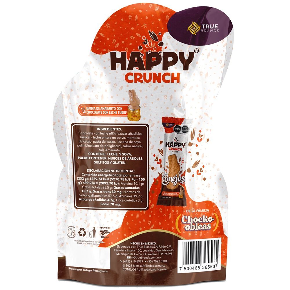Barra de Amaranto Con Chocolate Happy Crunch Conejo 14/18 Grs image number 3