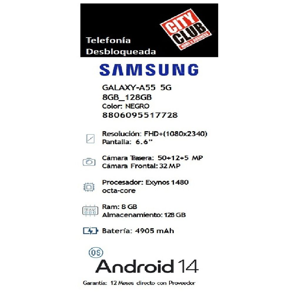 Samsung Galaxy A55 5G 8+128GB Negro image number 6
