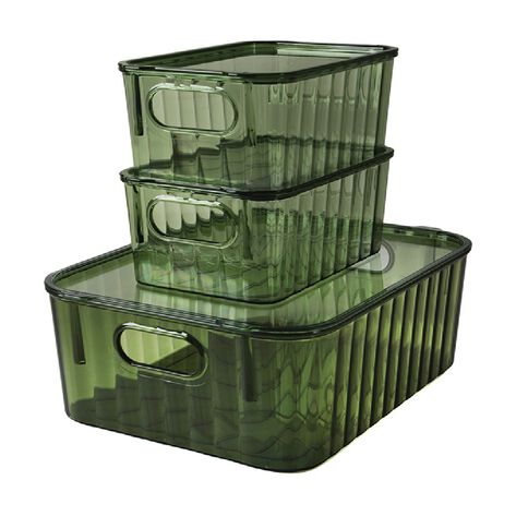 Set de 3 Cajas de Almacenamiento con Tapa Color Verde