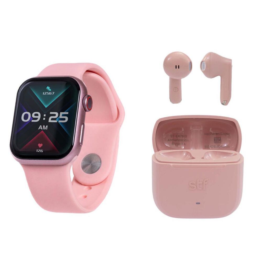 Combo Reloj Inteligente Kronos Element +  Aud&iacute;fonos TWS Hyro Rosa STF image number 1