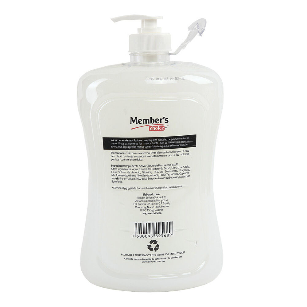 Jab&oacute;n L&iacute;quido Antibacterial Coco   Member's Choice 1   /4  L image number 2