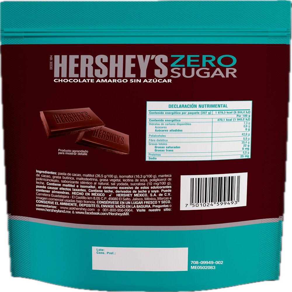 Chocolate Amargo Zero Sugar Hershey´s 21/17 g image number 1