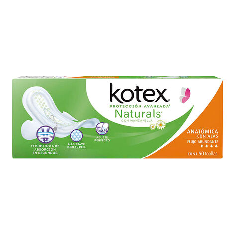 Toalla Femenina Anat&oacute;mica con Alas Kotex 50 pzas
