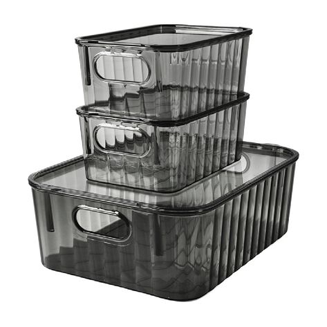 Set de 3 Cajas de Almacenamiento con Tapa Color Humo