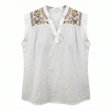 Blusa S/Mangas bordado en hombros blanco/caf&eacute; EG RC Colecctions
