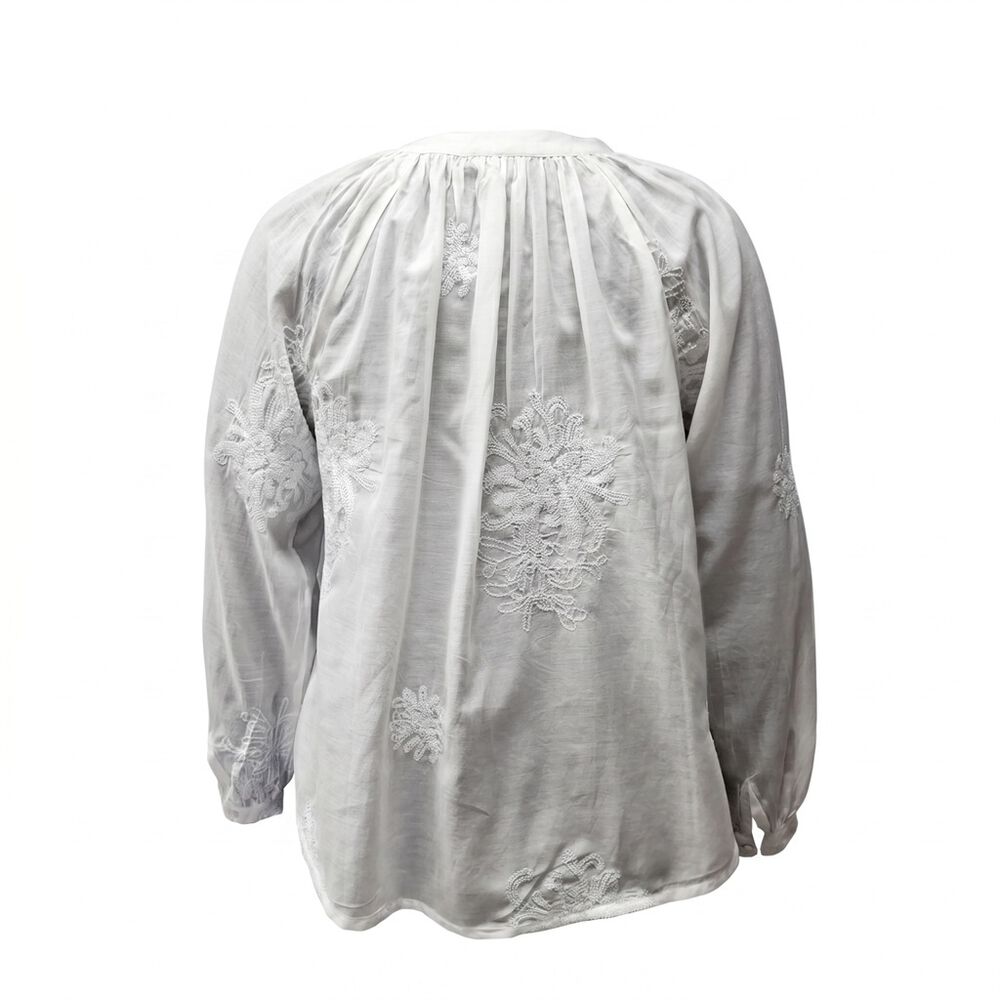 Blusa manga larga con escote cuello V beige talla M RC Collections image number 1