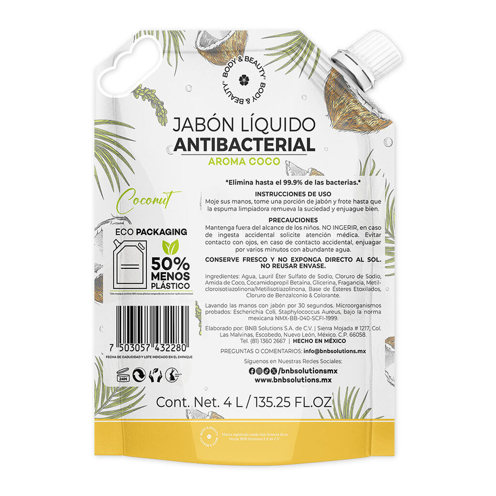 Jab&oacute;n L&iacute;quido Antibacterial Aroma Coco 4 L image number 1