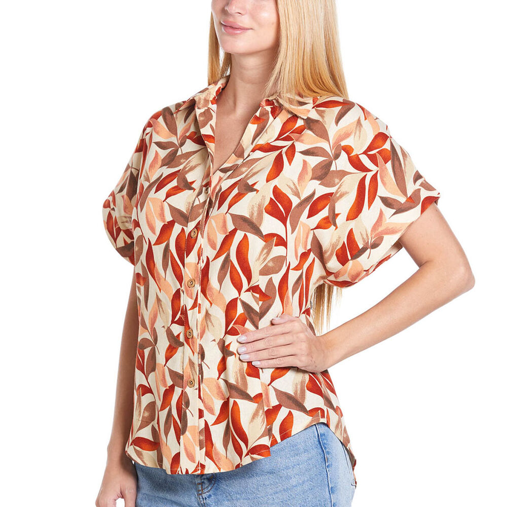 Blusa Estampada Manga Corta Beige talla G Ann Miller image number 2