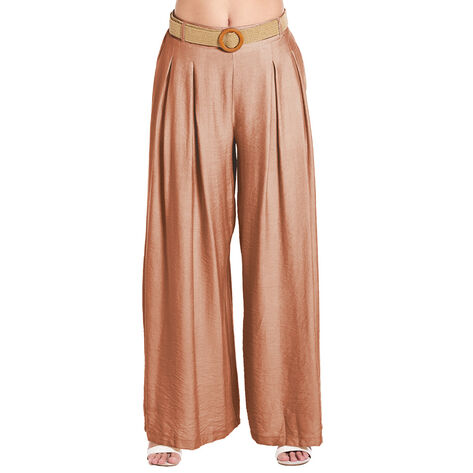 Pantal&oacute;n Recto Liso con Cinturon Beige TCH Ann Miller