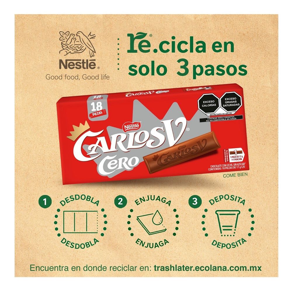 Chocolate en Barra Carlos V Cero 18/17 g image number 3