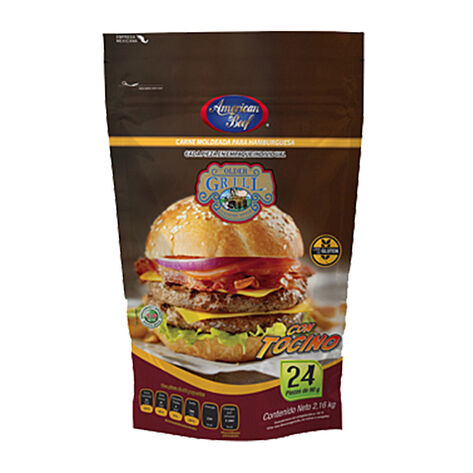 Carne para Hamburguesa con Tocino American Beef 24 pzas