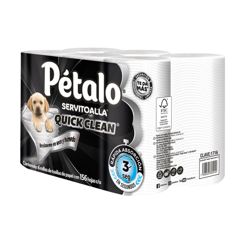 Toallas de cocina P&eacute;talo Quick Clean 6 Rollos 156 hojas image number 1