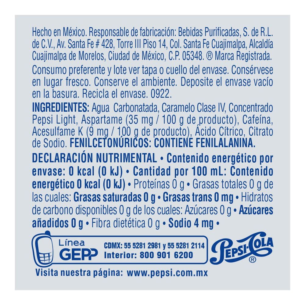 Refresco Pepsi Light 600 Ml Botella image number 1