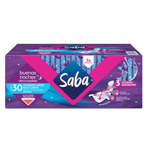 Toalla Femenina Ultra Nocturna Saba 3 / 10 pzas