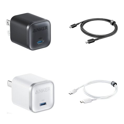 Paquete de 2 Combos Cable USB-C a USB-C + Cargador 45W Anker Blanco/Negro