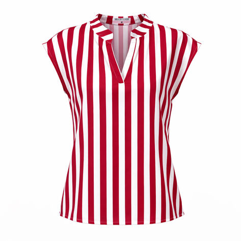 Blusa S/Mangas Cuello V Blanco/Rojo G American College