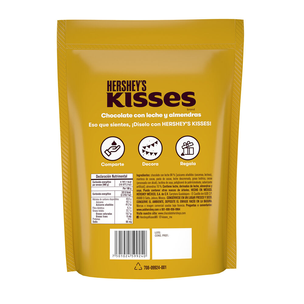 Chocolate con Almendras Hershey´s Kisses 900 g image number 1