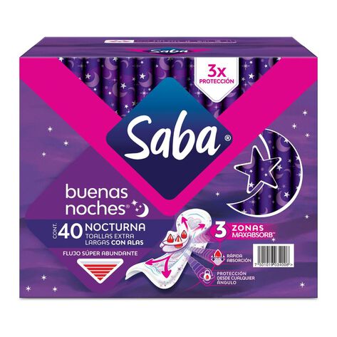 Toalla Femenina Buenas Noches Extra Larga Saba 40 pzas