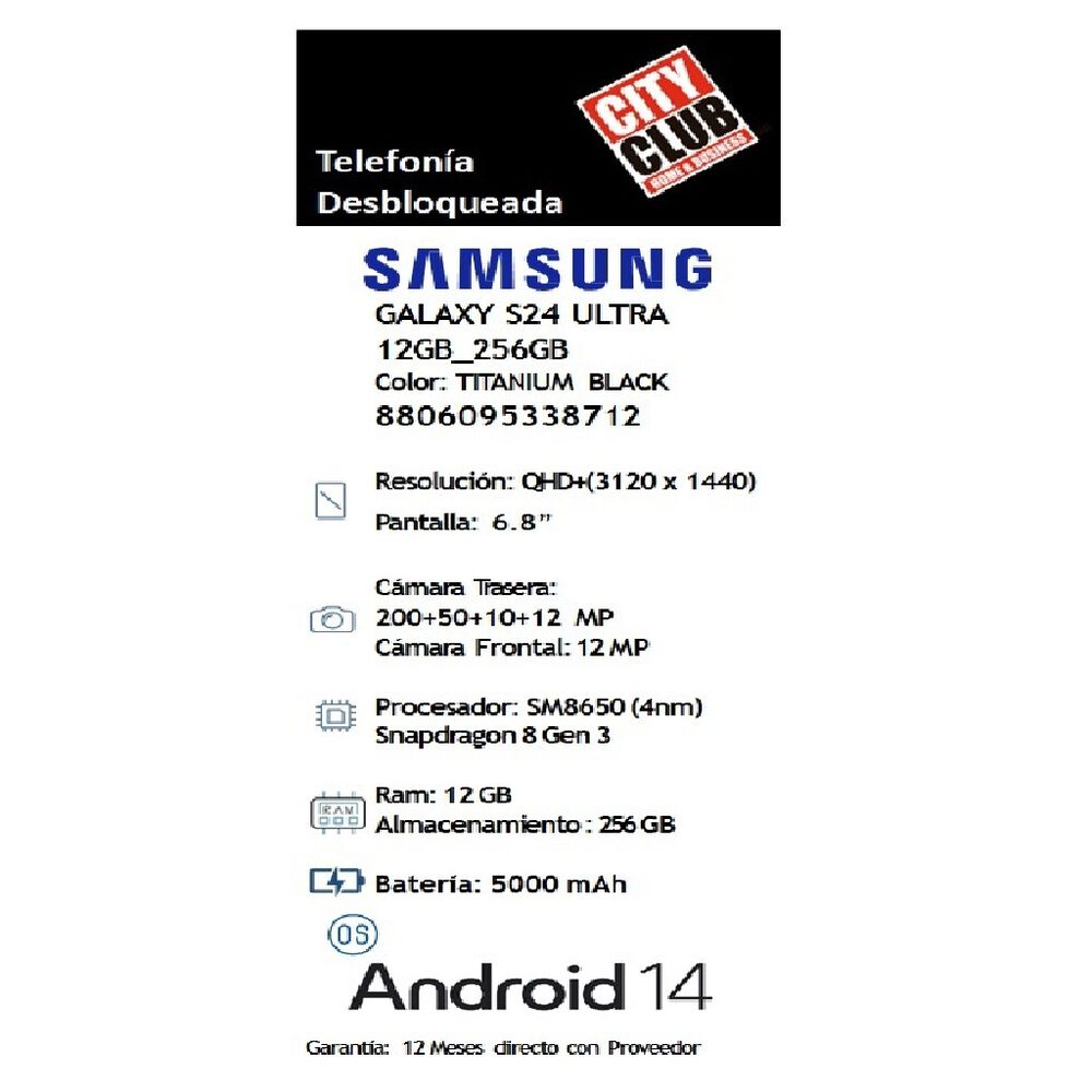 Samsung Galaxy S24 Ultra 12+256GB Negro image number 5