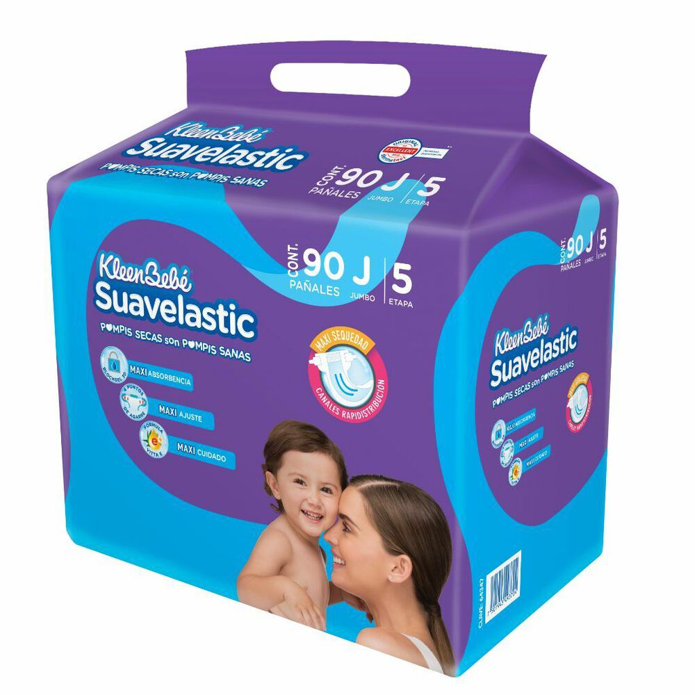 Pa&ntilde;al Jumbo KleenBeb&eacute; Suavelastic 90 pzas image number 3