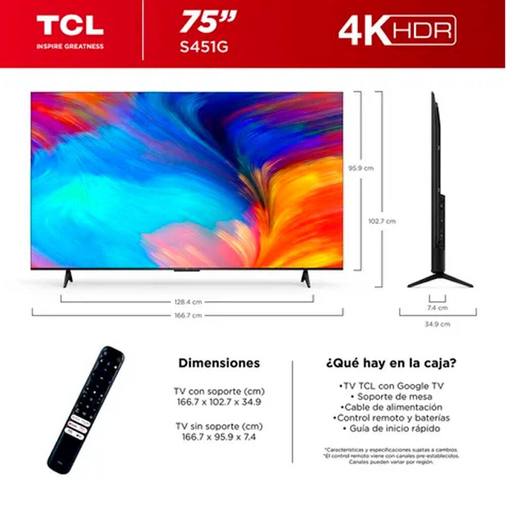 Pantalla 75" TCL 4K UHD Google TV 75S451G image number 3