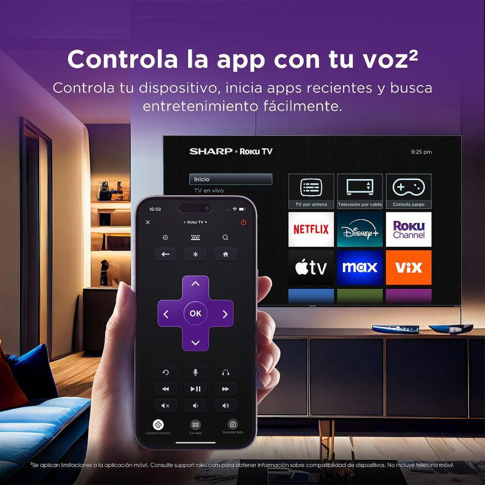 Pantalla 50" Sharp 4K Ultra HD Roku TV image number 8