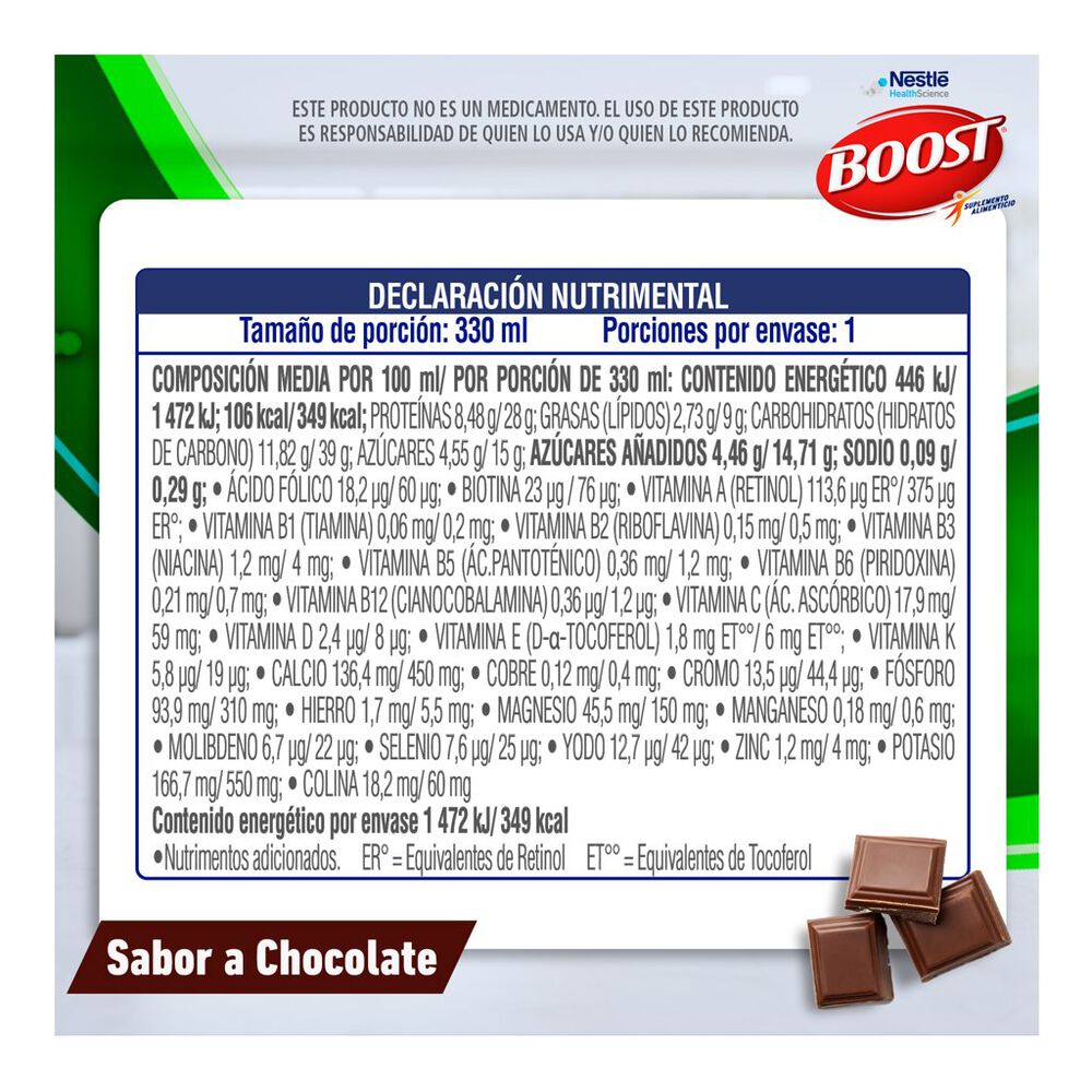 Suplemento Bebible Boost High Protein Chocolate 330 ml 16 pack image number 3
