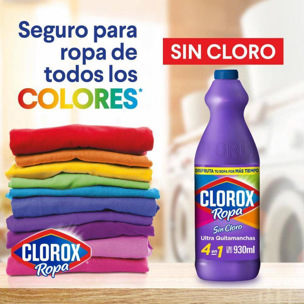 Quitamanchas SIN CLORO Clorox Ropa 4 en 1 para ropa de color 930ml