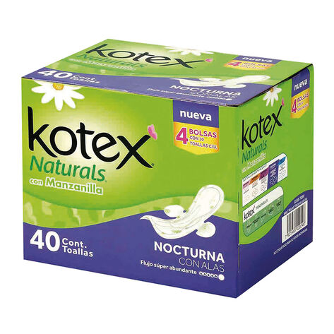 Toalla Femenina Nocturna con Alas Naturals con Manzanilla Kotex  40 pzas