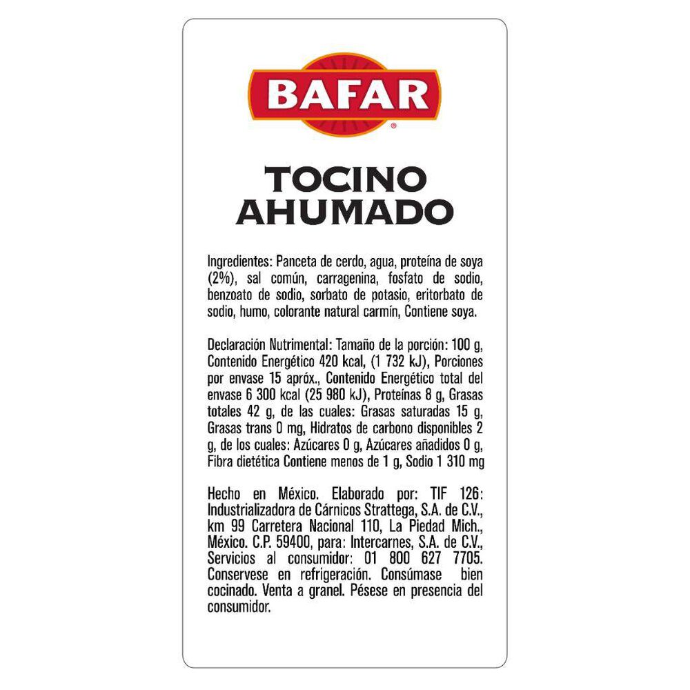 Tocino Ahumado Rebanado Bafar 1.3 Kg image number 1