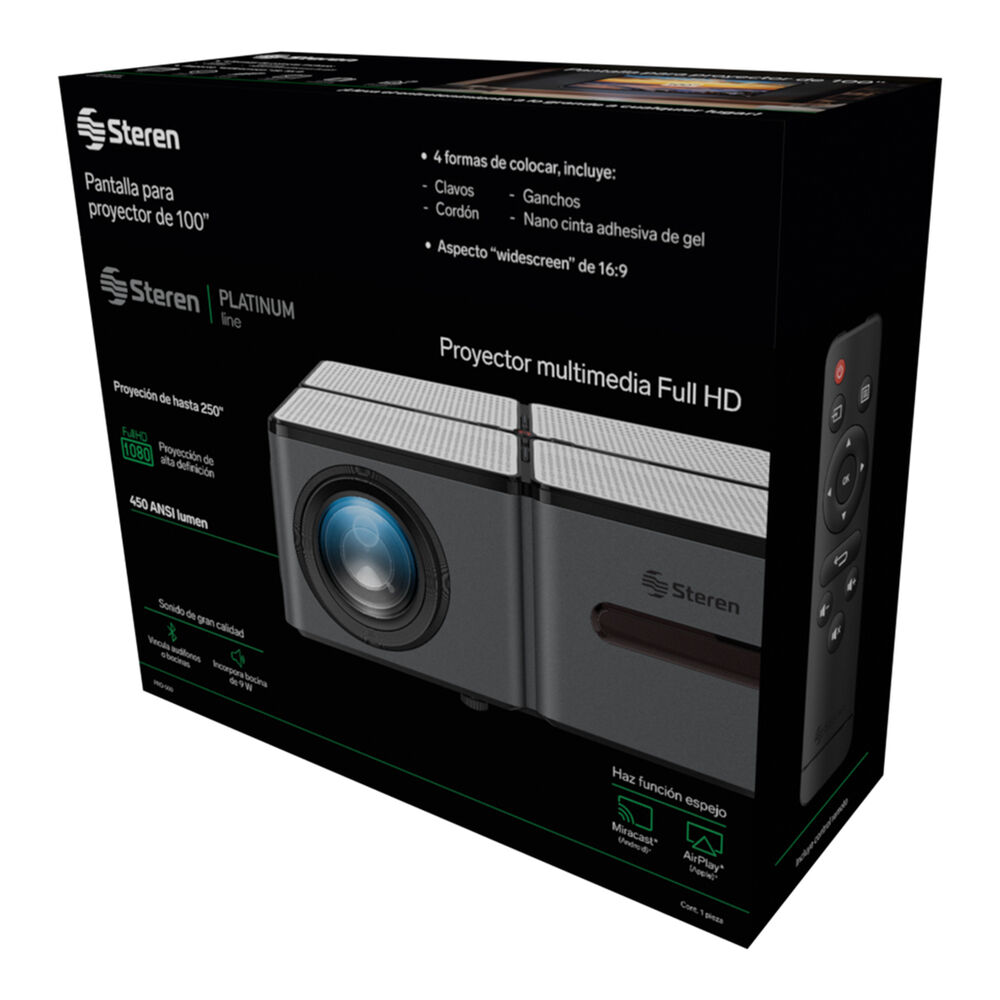 Proyector multimedia Full HD STEREN + pantalla de proyecci&oacute;n image number 2