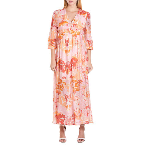 Vestido Largo Estampado talla EG Rojo Ann Miller