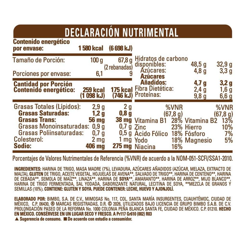 Pan Bimbo Artesano Multigrano 610 Gr image number 2