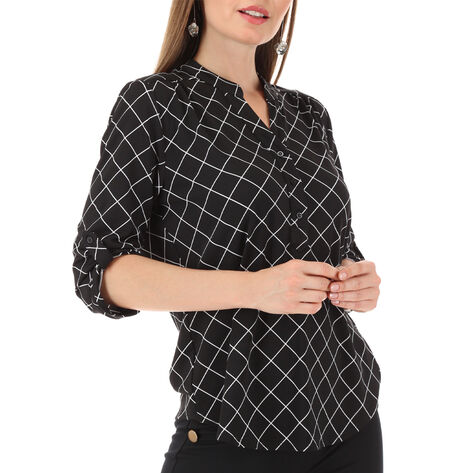 Blusa manga 3/4 con cuadros negro talla CH Nine West