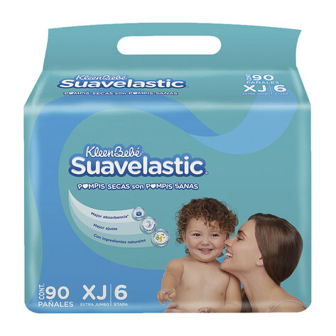 Pa&ntilde;al Extra Jumbo KleenBeb&eacute; Suavelastic 90 pzas