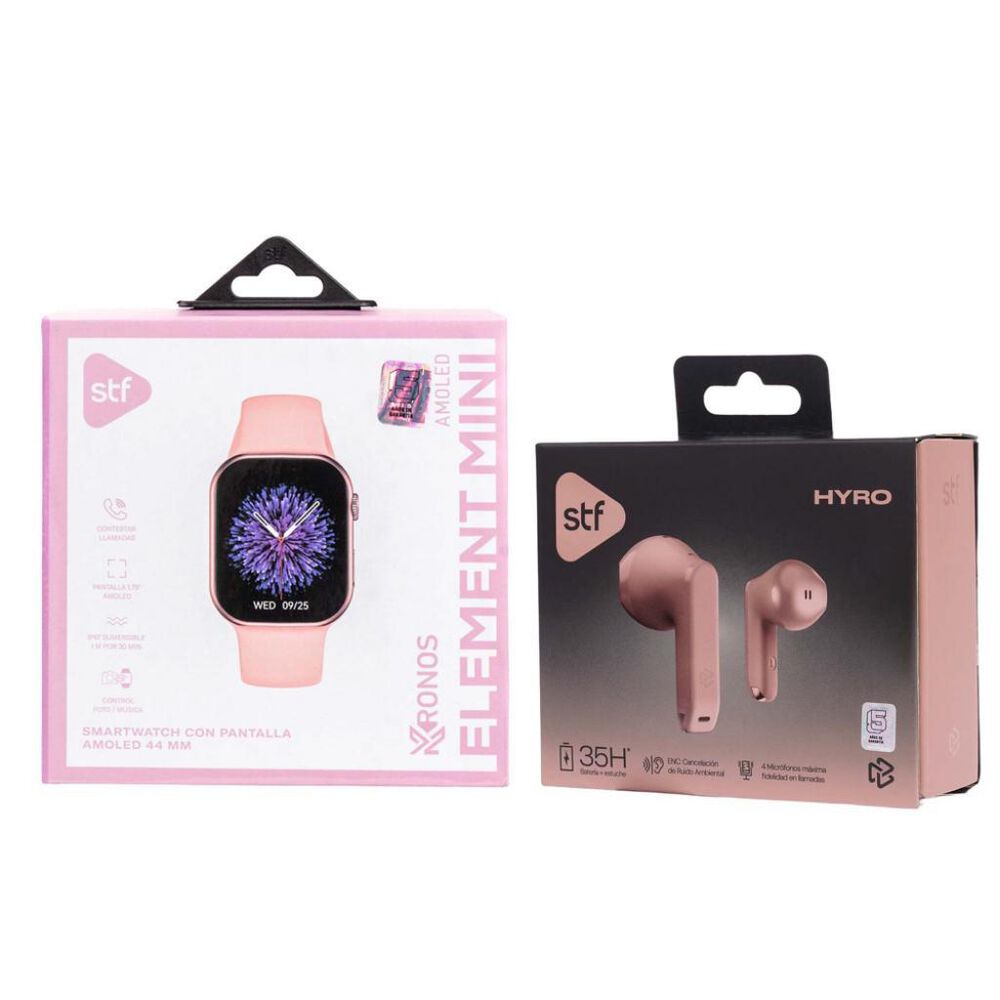 Combo Reloj Inteligente Kronos Element +  Aud&iacute;fonos TWS Hyro Rosa STF image number 6