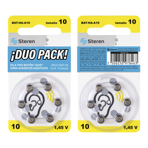 Pilas Tipo Bot&oacute;n para Aparatos Auditivos 2 Pack Modelo ZA10 Steren