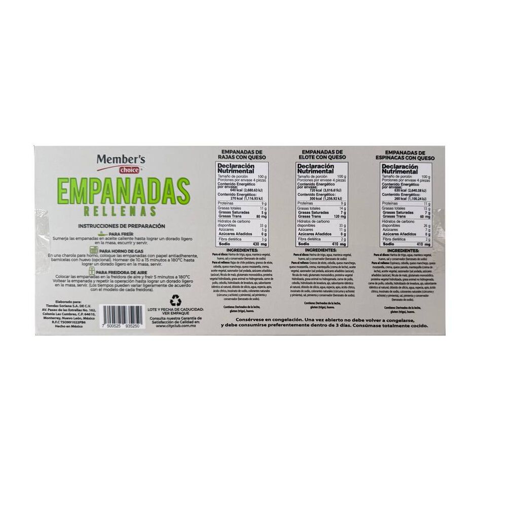 Empanadas Rellenas Elote, Rajas y Espinacas 12pz 740 gr image number 1