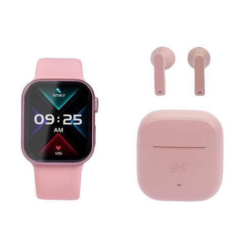 Combo Reloj Inteligente Kronos Element +  Aud&iacute;fonos TWS Hyro Rosa STF