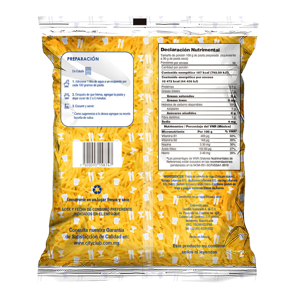Pasta Fideo Men&uacute; Solutions 2.8 Kg image number 1