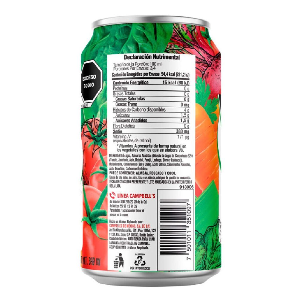 Jugo 8 Verduras V8 Original 12/340 ml image number 2