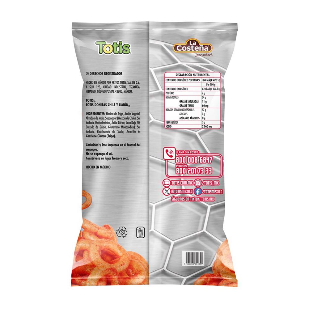 Botana Donitas Chile y Lim&oacute;n Totis 220 g image number 1