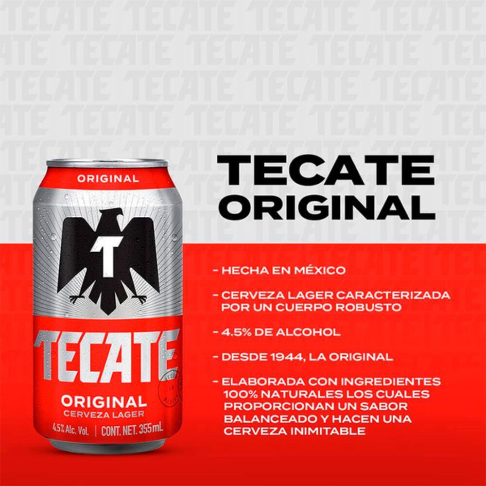 Cerveza Clara Tecate Original Lata 18/355 ml image number 2