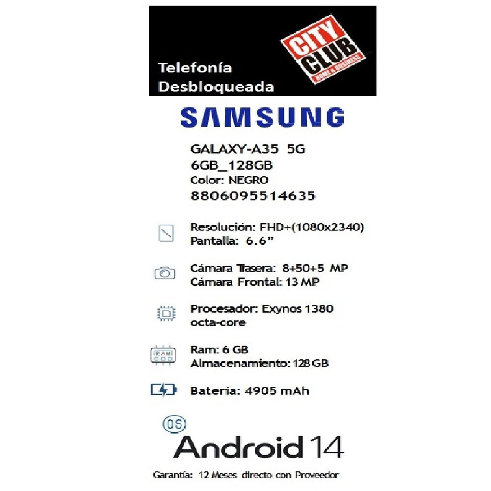 Samsung Galaxy A35 5G 6+128GB Negro image number 5