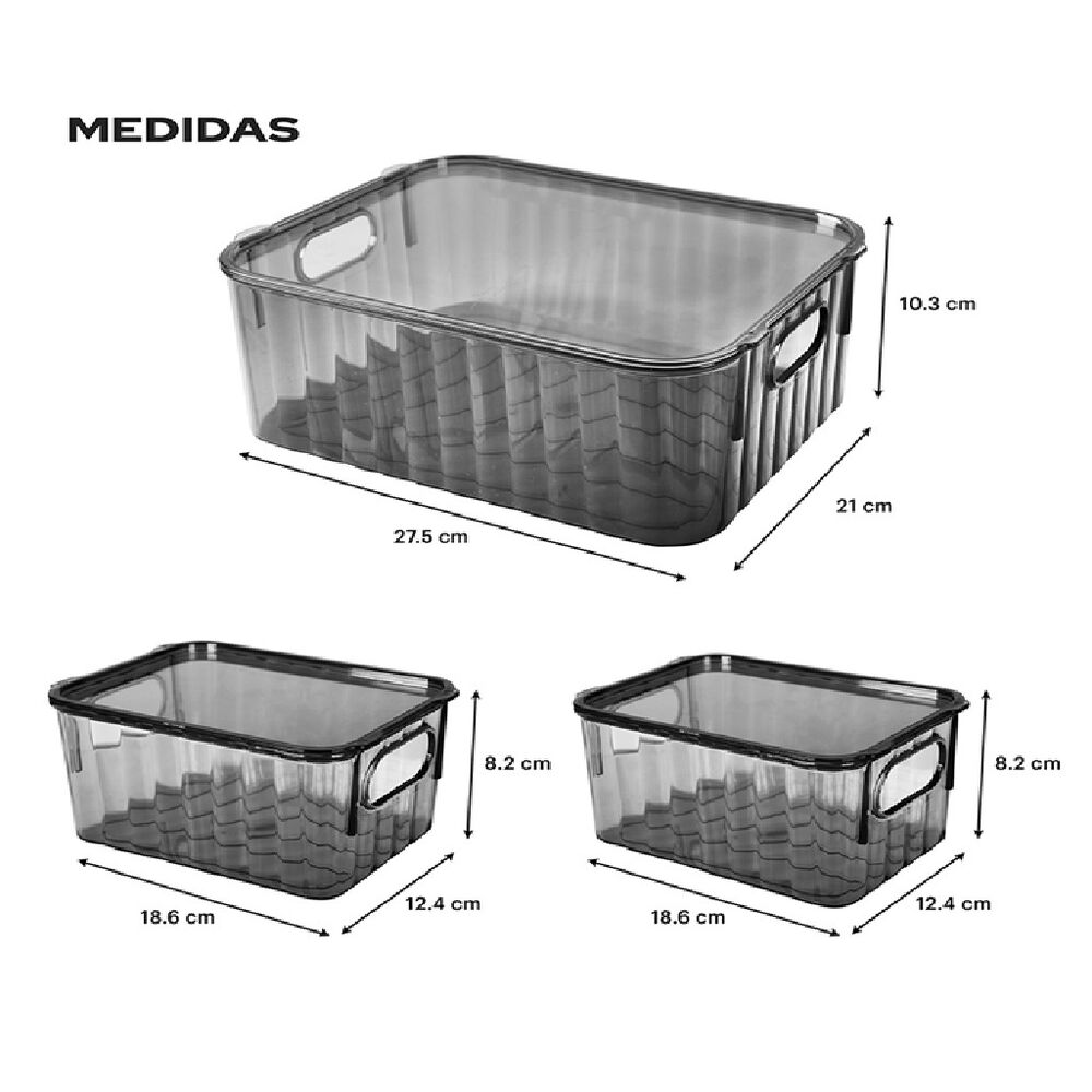 Set de 3 Cajas de Almacenamiento con Tapa Color Humo image number 1
