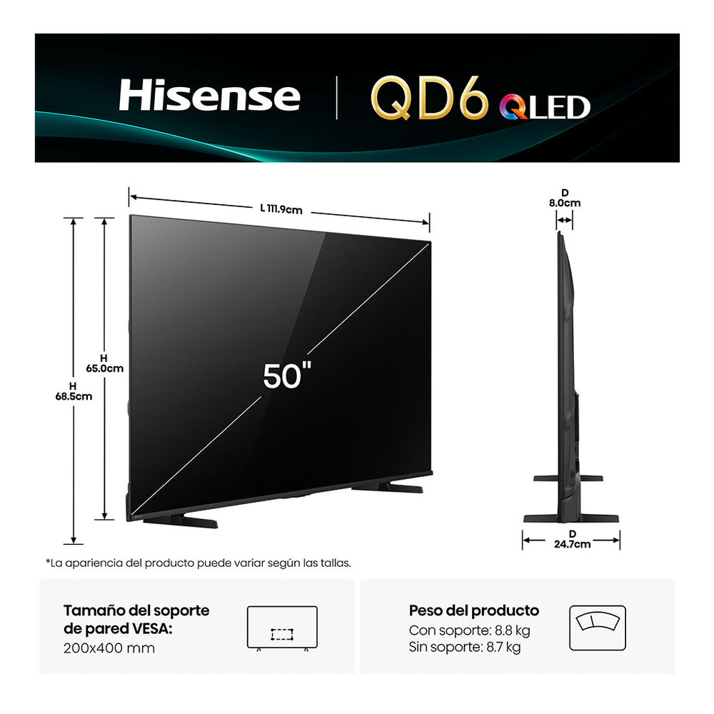Pantalla  50" Hisense QLED VIDAA 50QD6QV image number 2