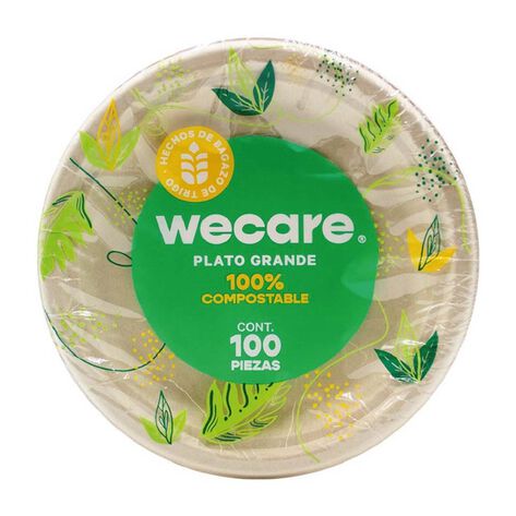 Plato Liso Grande Compostable WeCare 100 Piezas